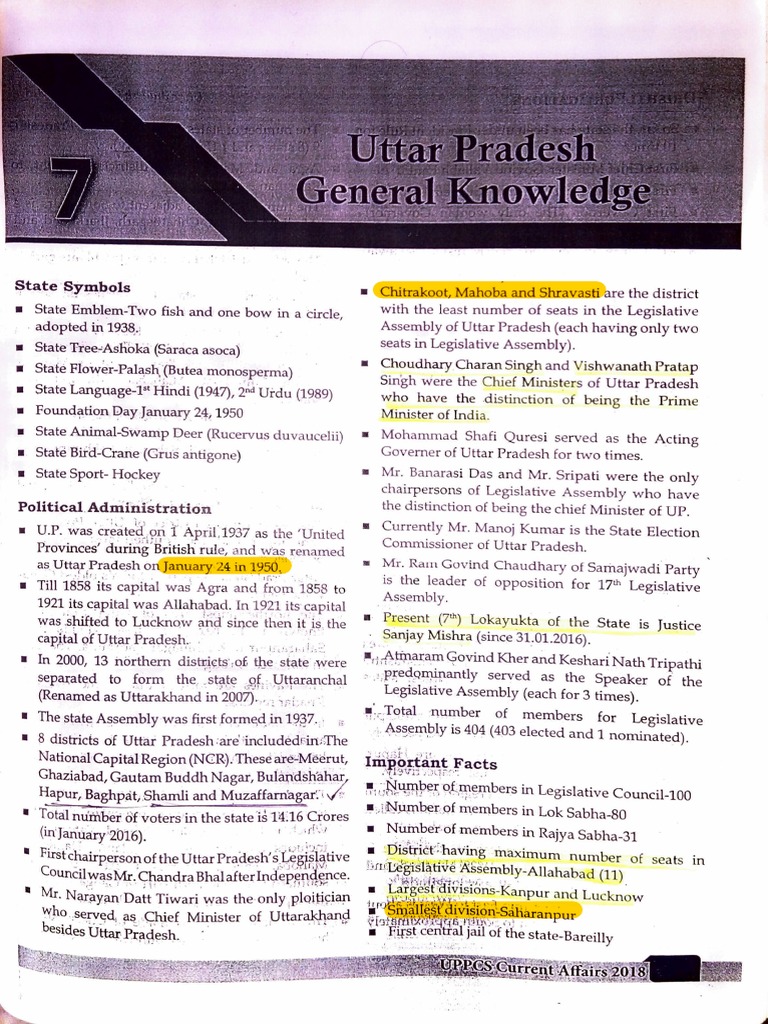 Uttar Pradesh General Knowledge | PDF