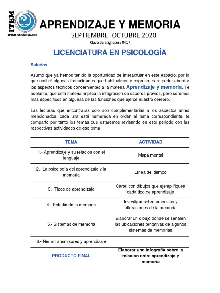 Aprendizaje y Memoria en Psicología | PDF | Memoria | Aprendizaje