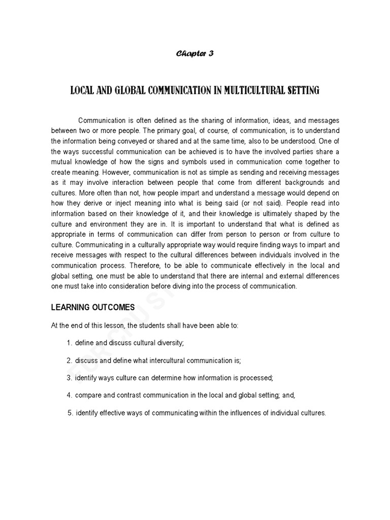 Purposive Communication - Unit 1 - Chapter 3 PDF | PDF | Cross Cultural ...
