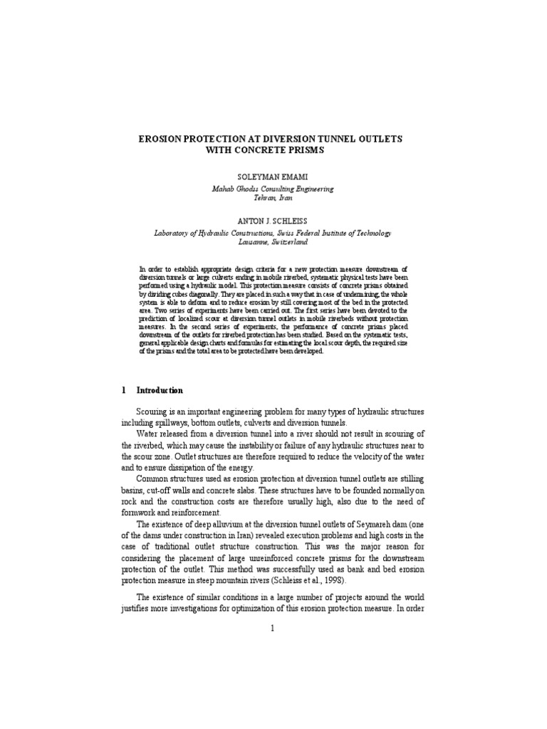 Erosion Protection at Diversion Tunnel Outlets With Concrete Prisms