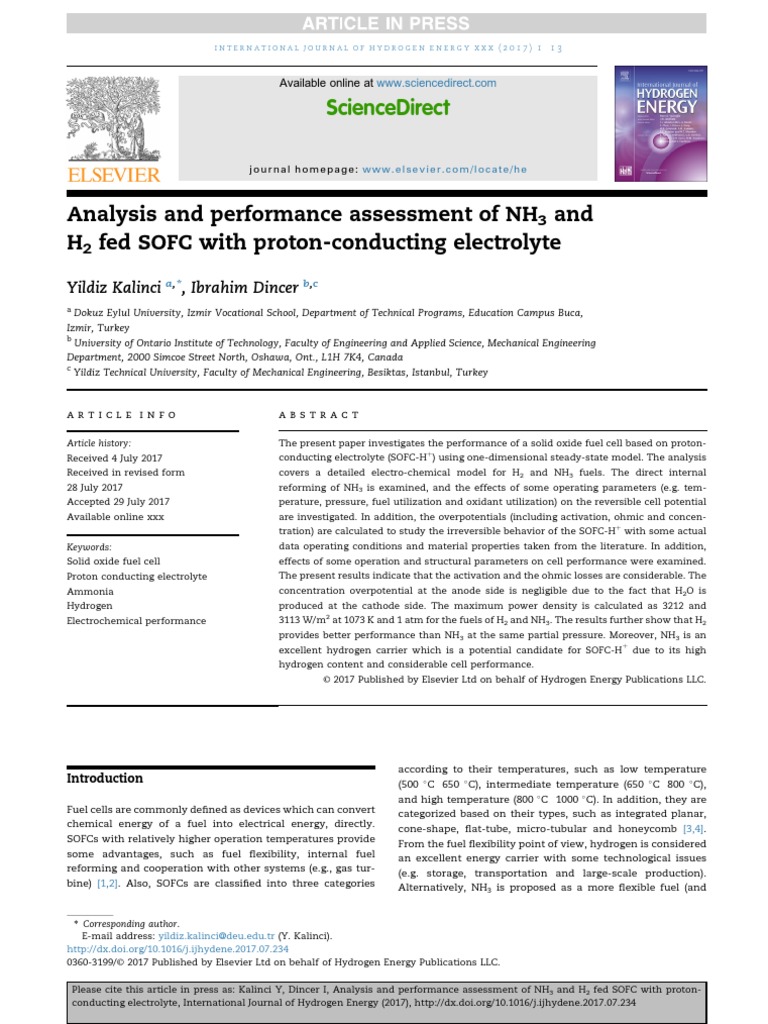 Analysis and Performance Assessment of NH and H Fed SOFC With Proton ...