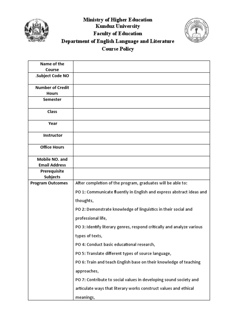 English Language Course Policy Guide | PDF | Lesson Plan | Learning