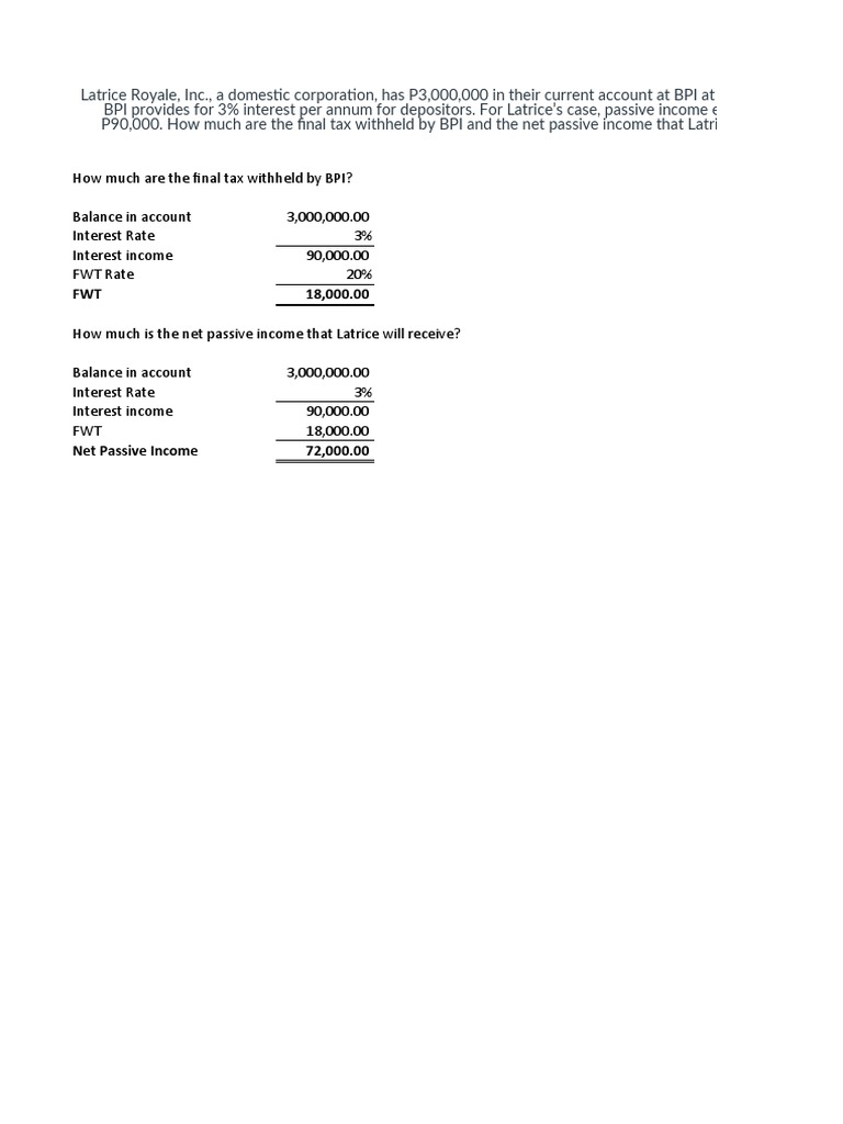 BPI 20% FWT on Interest Income | PDF | Finance & Money Management