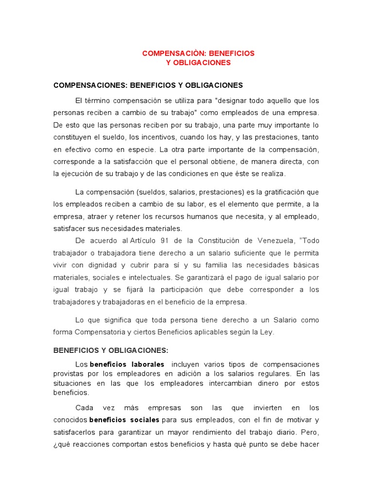 Compensaciones y Beneficios Laborales | PDF | Salario | Derecho laboral