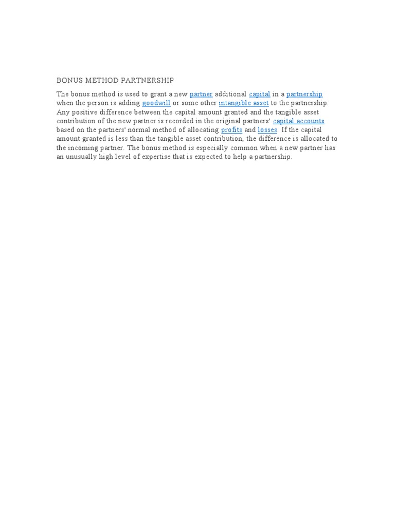 Bonus Method for Partnership Capital | PDF
