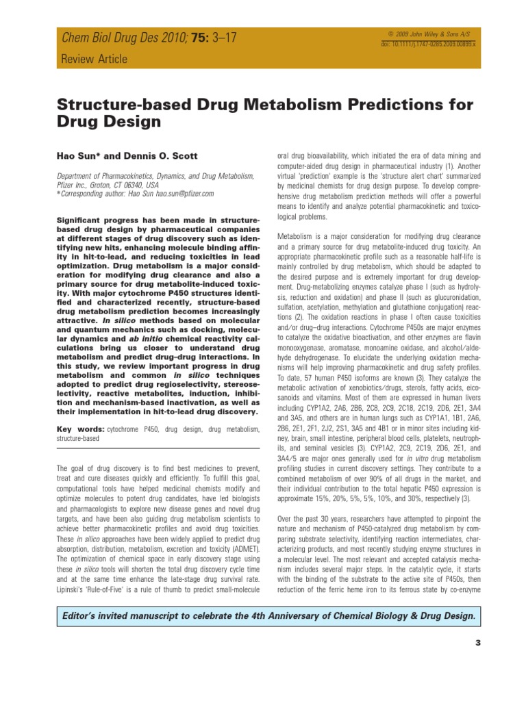 BD - Structure-Based Drug Metabolism Predictions For Drug Design PDF ...