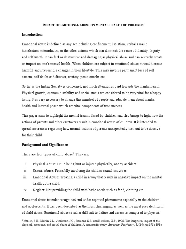 Emotional Abuse's Impact on Child Mental Health | PDF | Psychological ...