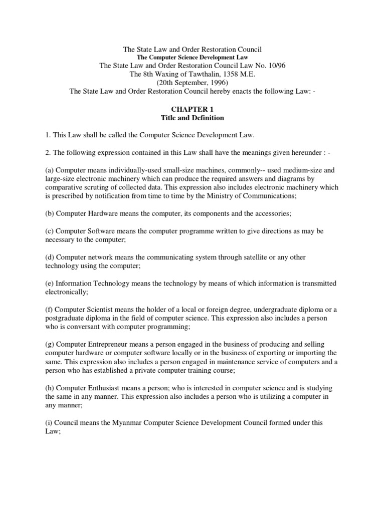 Myanmar Computer Science Development Law | PDF | Fine (Penalty) | Science