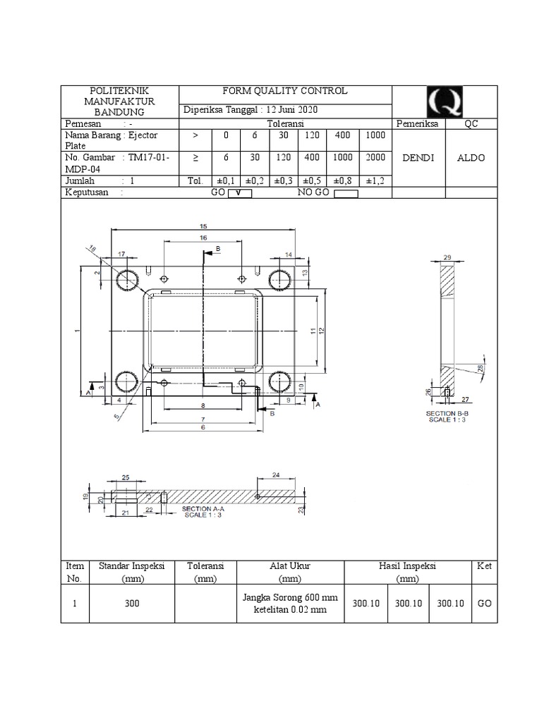 Formulir Kontrol Kualitas Ejector Plate | PDF