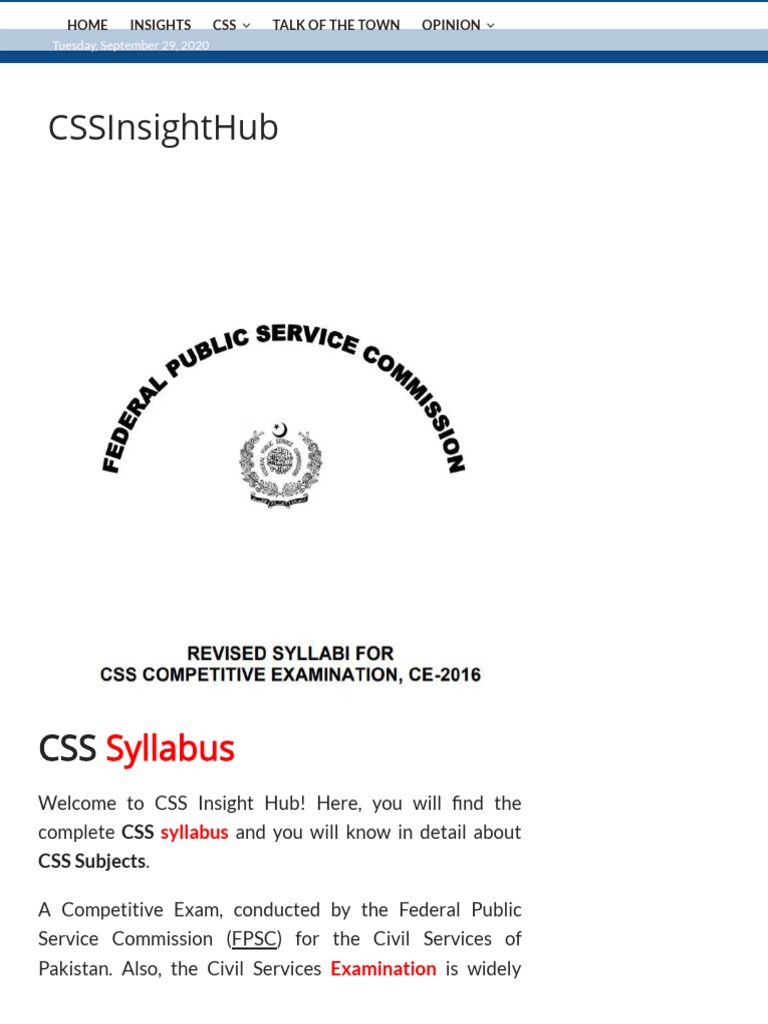 CSS Syllabus - Latest and Updated (Subjects) - 2021 | PDF