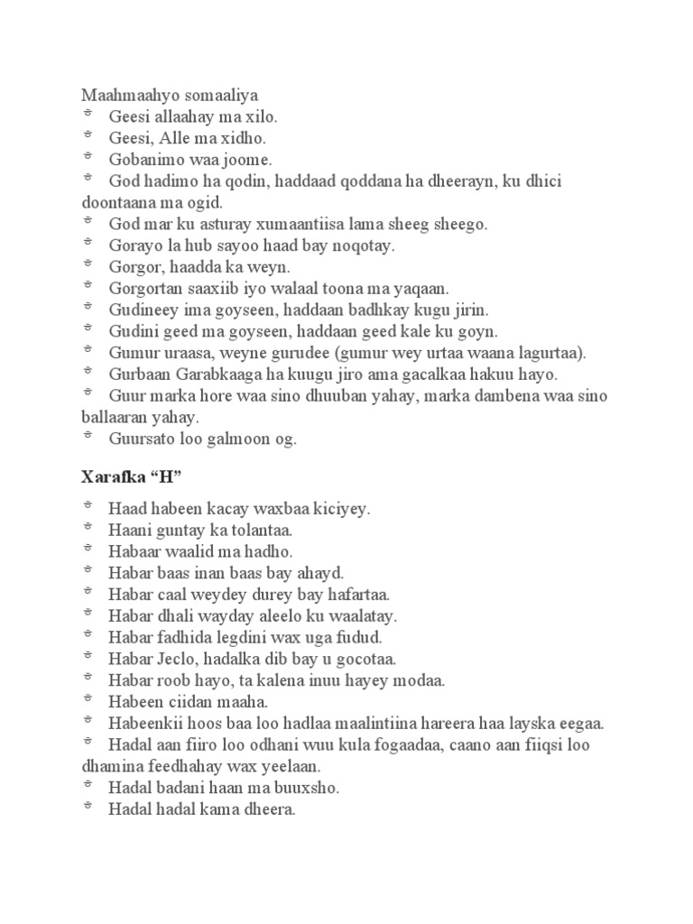 Maahmaahyo Soomaaliya | PDF