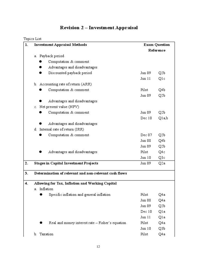 Revision 2 - Investment Appraisal | PDF | Net Present Value | Capital ...