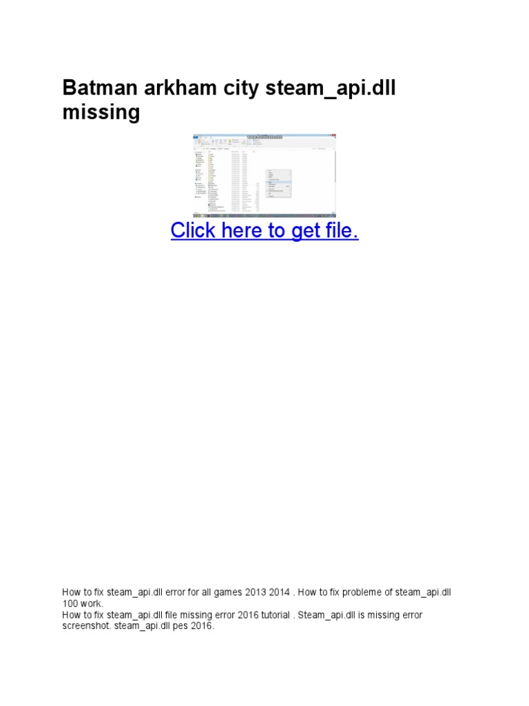 Batman Arkham City Steam - Api - DLL Missing | PDF | Ibm Pc Compatibles |  Microsoft Software