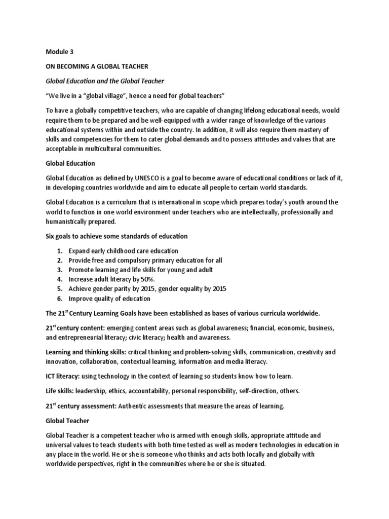 Becoming a Global Teacher: Skills & Goals | PDF | Literacy | Teachers