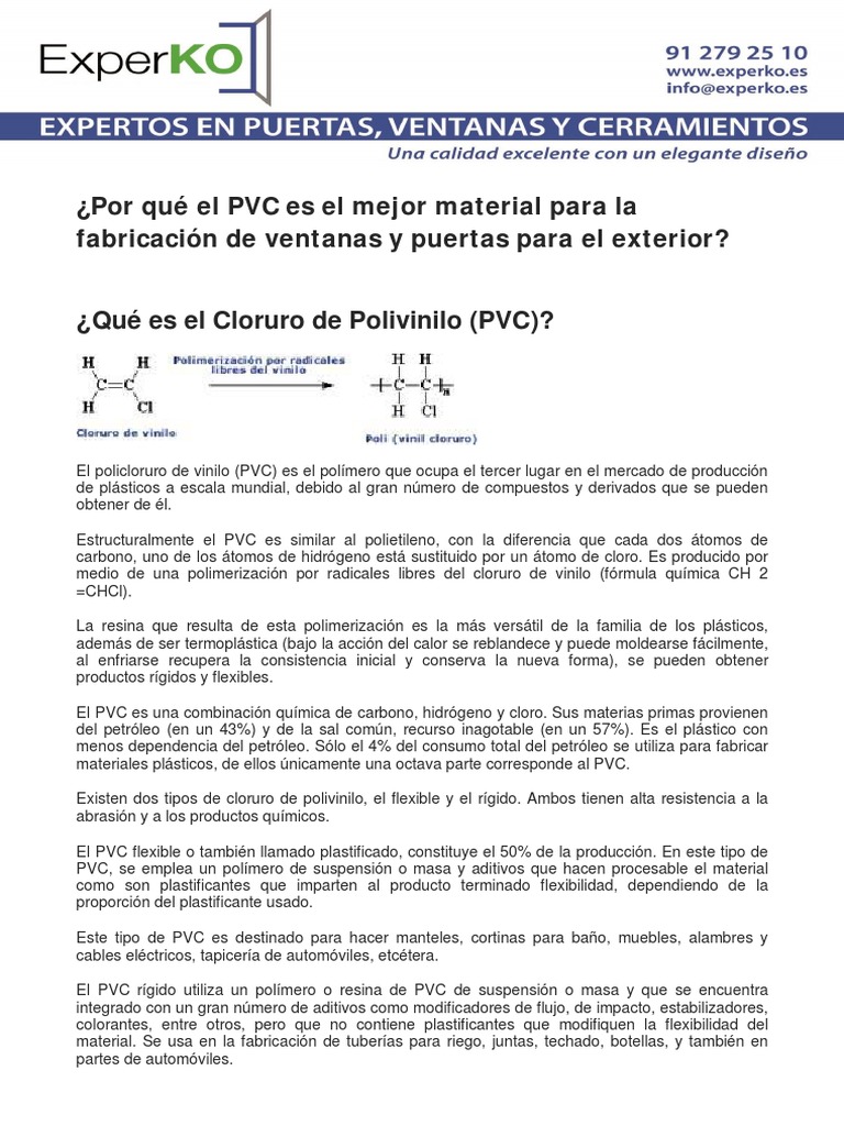 Fórmula y usos del PVC en ventanas | PDF | Cloruro de polivinilo | Química