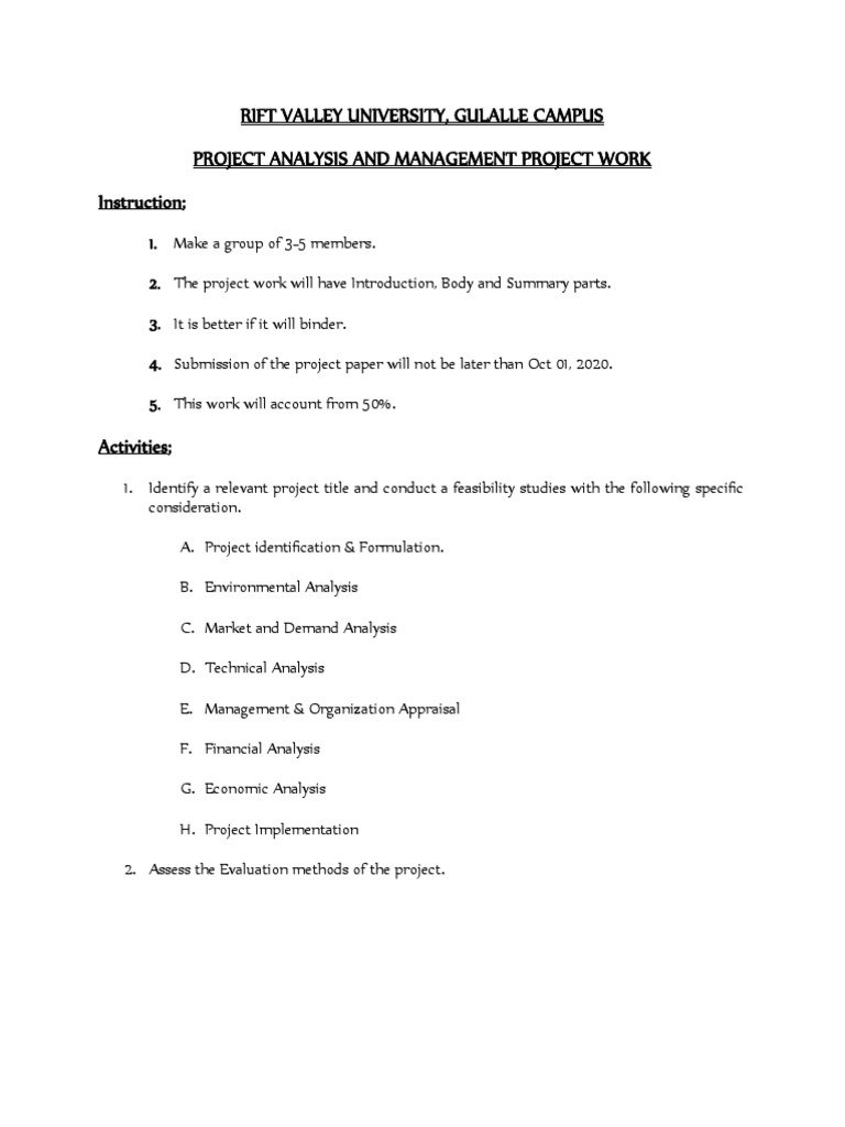 Rift Valley University, Gulalle Campus Project Analysis and Management ...