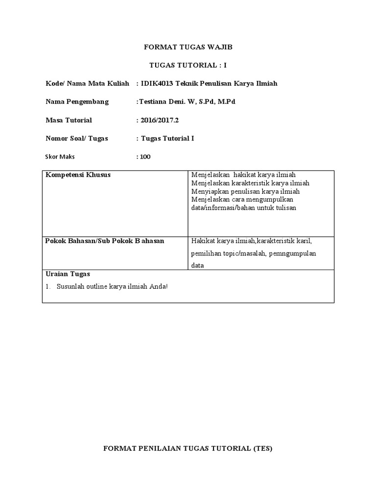 Format Tugas Karya Ilmiah UT | PDF
