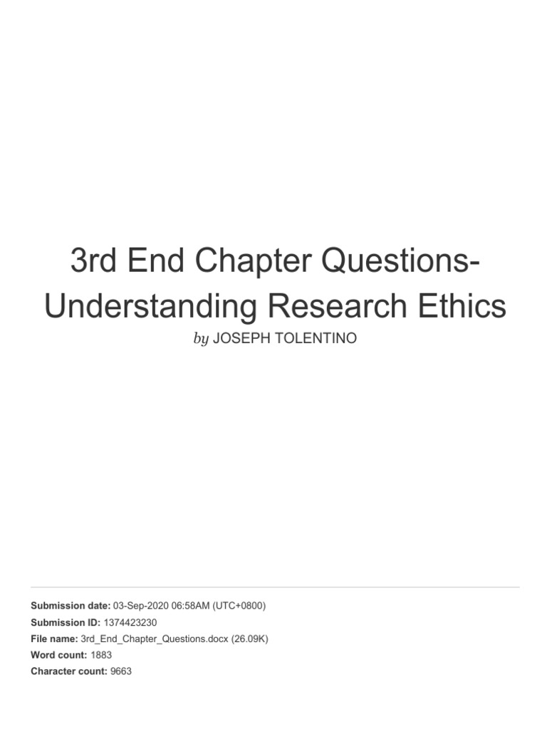 3rd End Chapter Questions - Understanding Research Ethics PDF | PDF