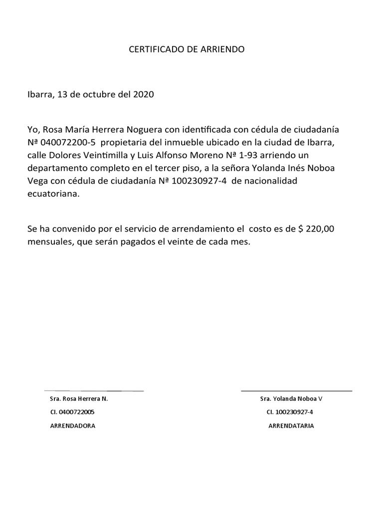 Certificado de Arriendo | PDF