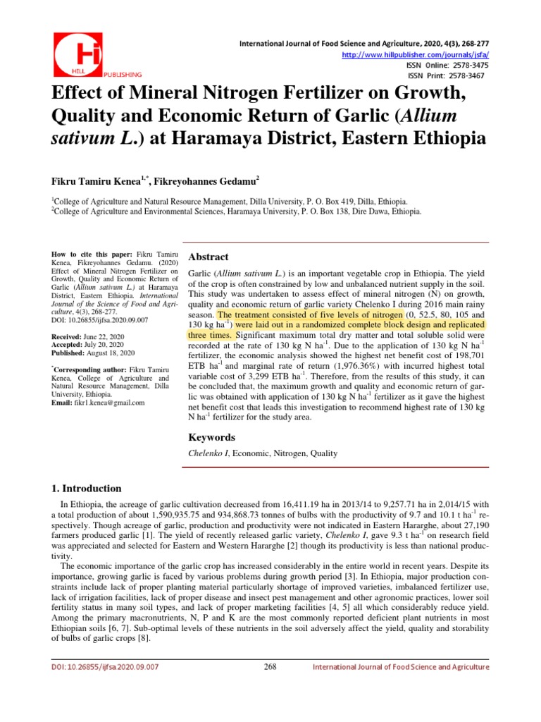 Impact of Nitrogen on Garlic Growth in Ethiopia | PDF | Fertilizer | Soil