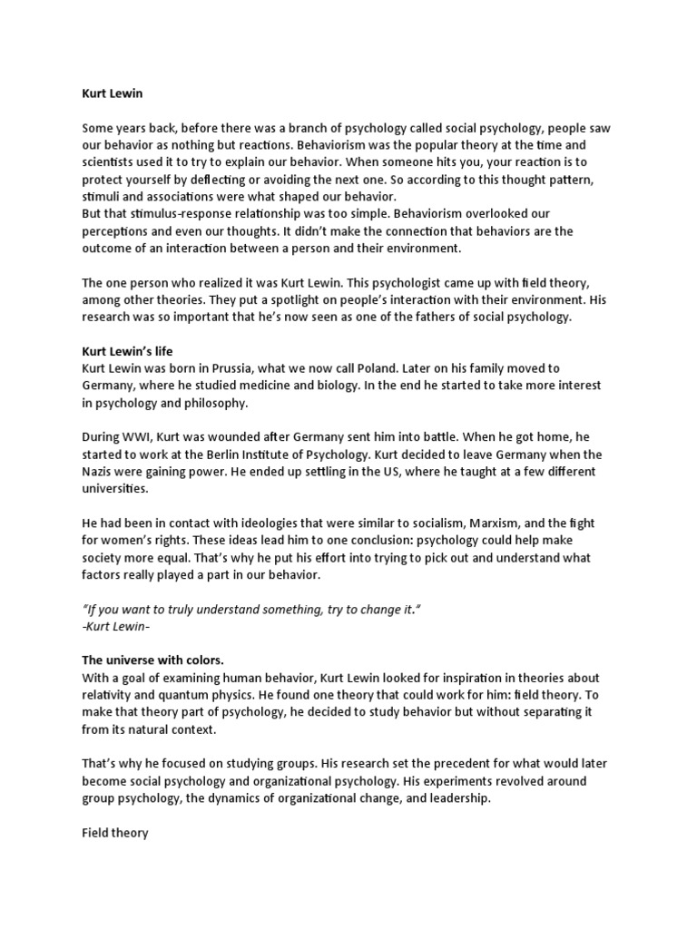 Kurt Lewin's Groundbreaking Field Theory of Behavior and Its Lasting