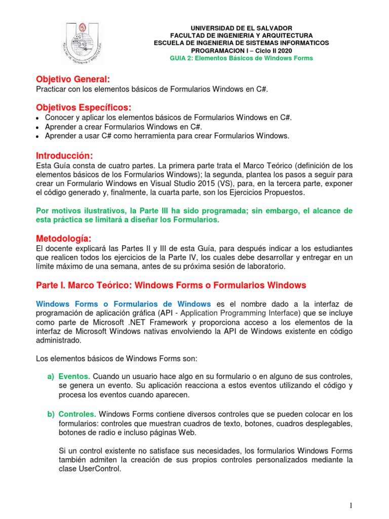 Guia 2 - Windows Forms | PDF | Fundación de presentación de Windows ...