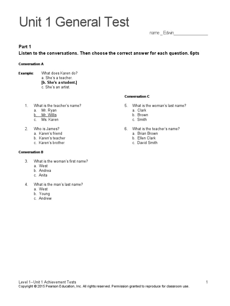 Top Notch 1 Unit 1 Assessment PDF Further Education