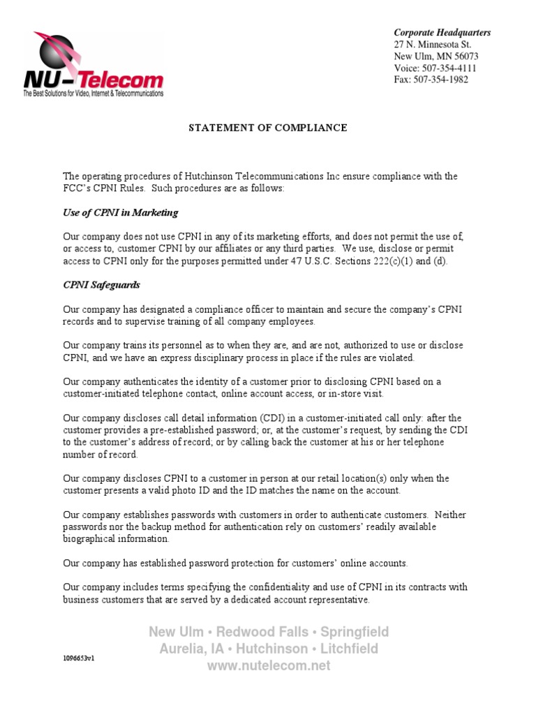 Hutchinson Telecom CPNI Compliance Guide | PDF | Authentication ...