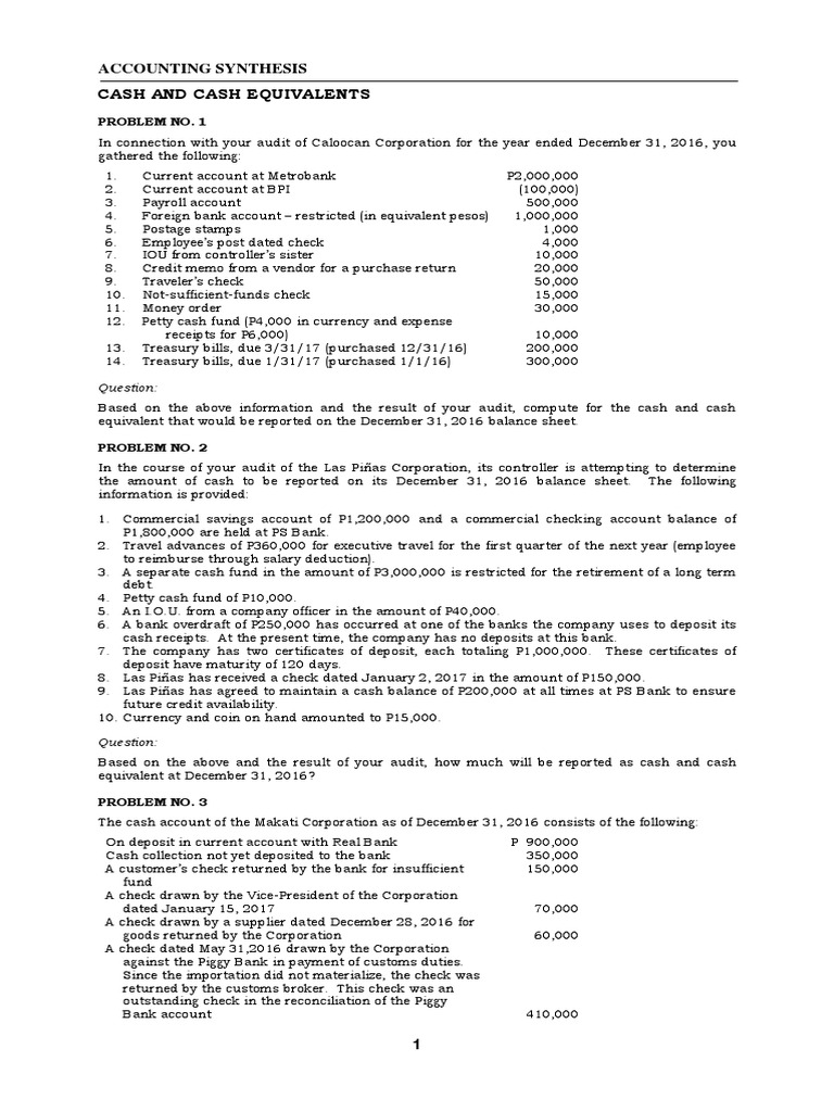 Cash & Cash Equivalents PDF Cheque Equity (Finance)