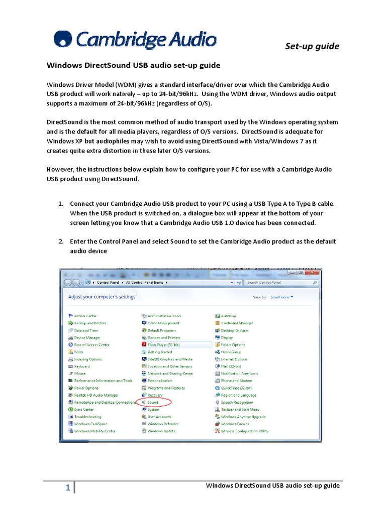 Setup Windows DirectSound for USB audio PDF Usb Microsoft Windows