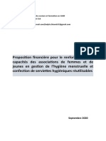 2020 - 09 - 16 - Proposition Financière Pour La Formation Des Associations en GHM Et Confection de Serviettes Hygiéniques Lavables