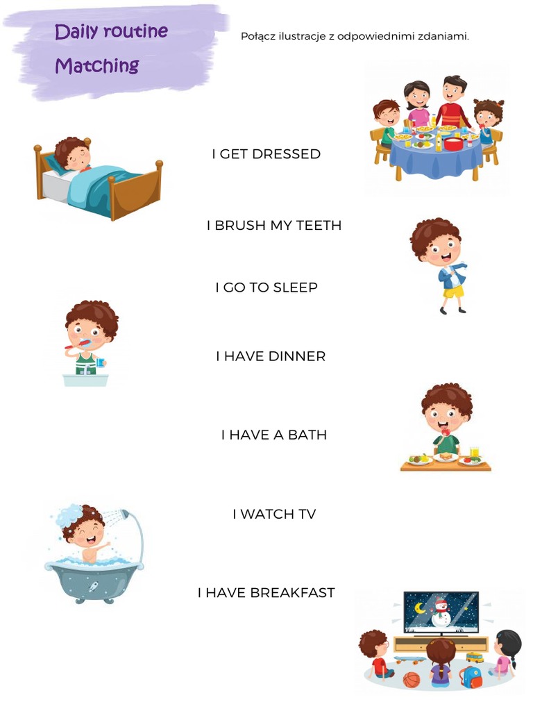 Daily Routine Matching Worksheet | PDF
