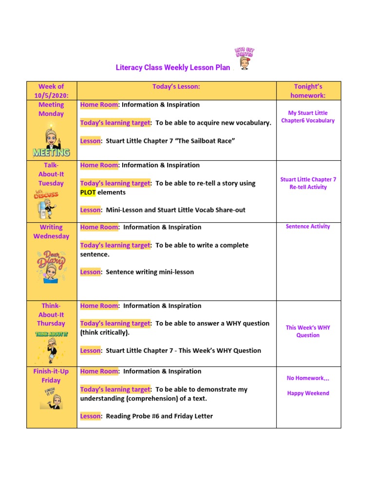 10-12-2020 Literacy Class Weekly Lesson Plan | PDF | Social Science ...