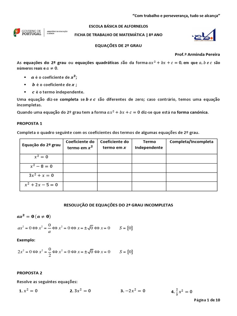 Equações do 2º Grau: Completas e Incompletas | PDF | Equação quadrática ...
