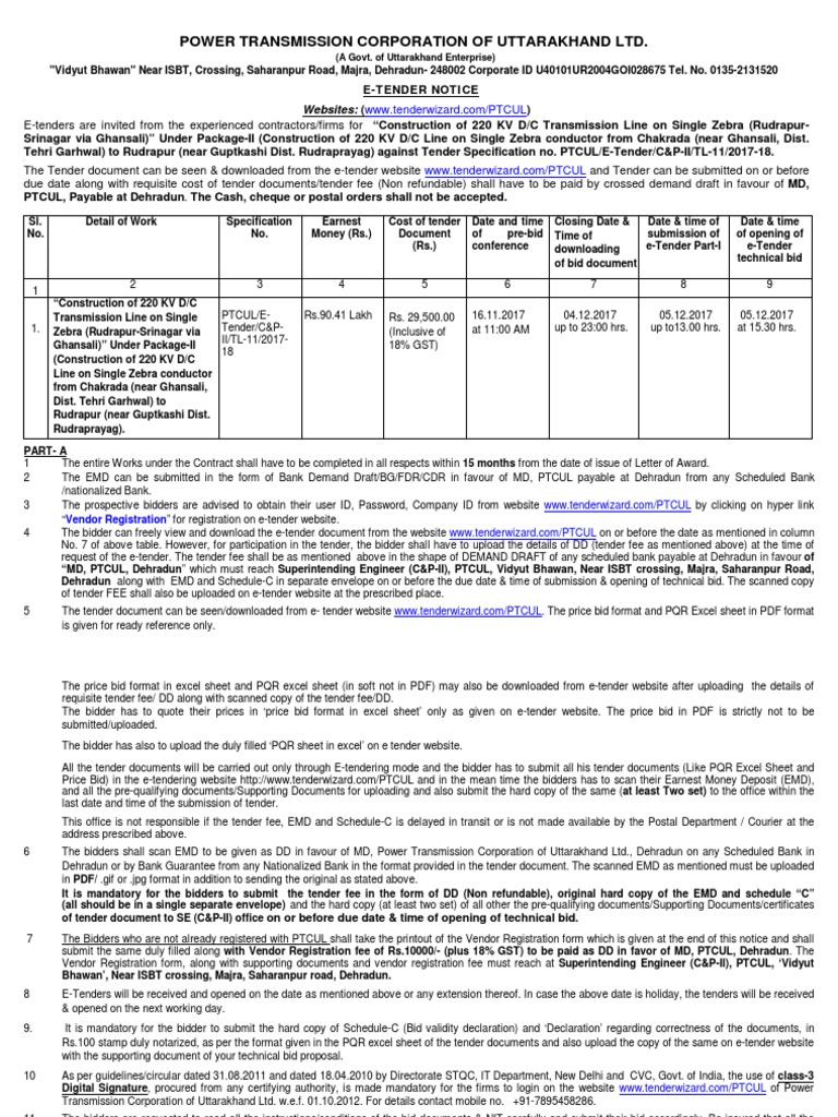 Power Transmission Corporation of Uttarakhand LTD. sites ( Download Free PDF Electric