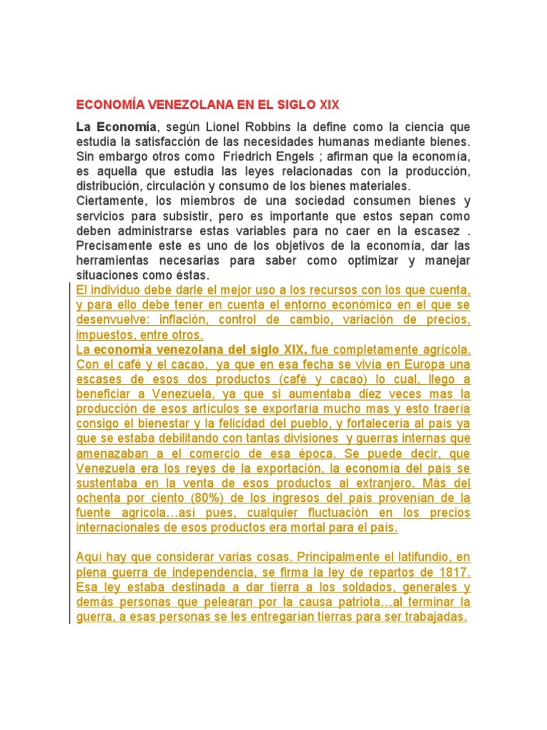 Economía de Venezuela en el Siglo XIX | PDF | Crecimiento económico ...
