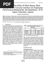 1. Edi Sugiono, Dewi SV. (2019). Work Stress, Work Discipline And Turnover Intention On Performance Mediated By Job Satisfaction