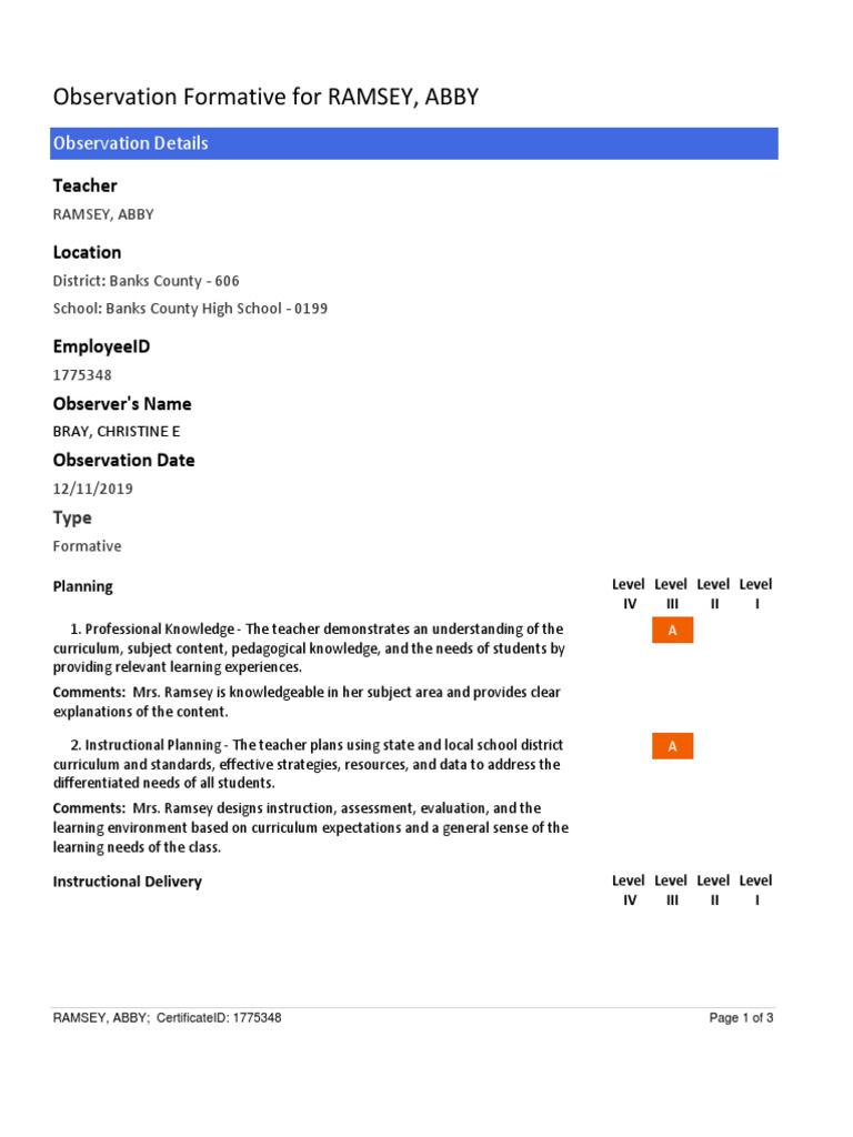 TKES Observation: Abby Ramsey | PDF | Educational Assessment | Teachers