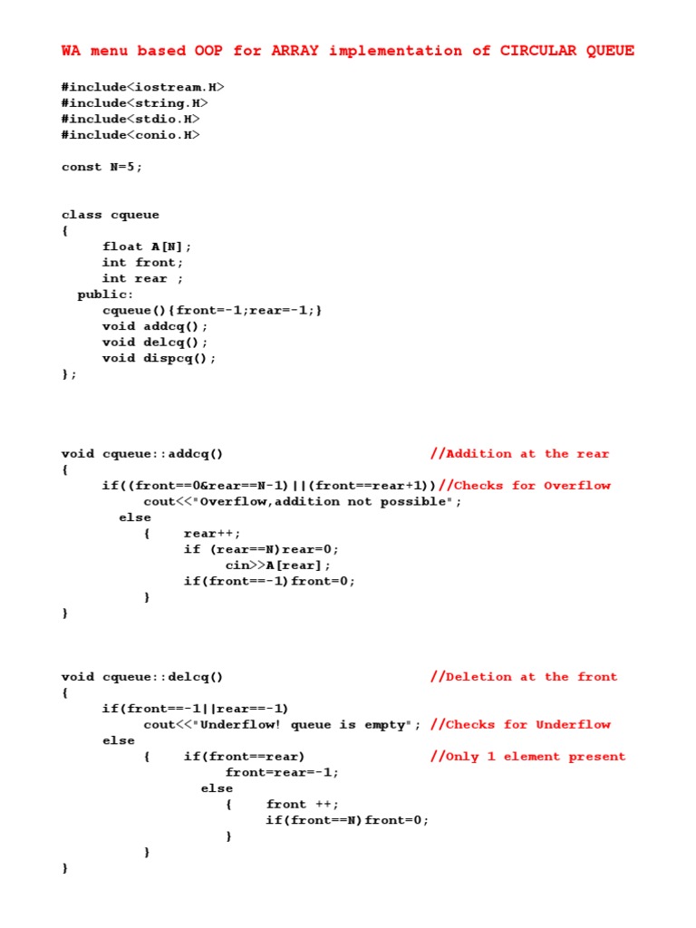 Array Implementation of Circular Queue | PDF
