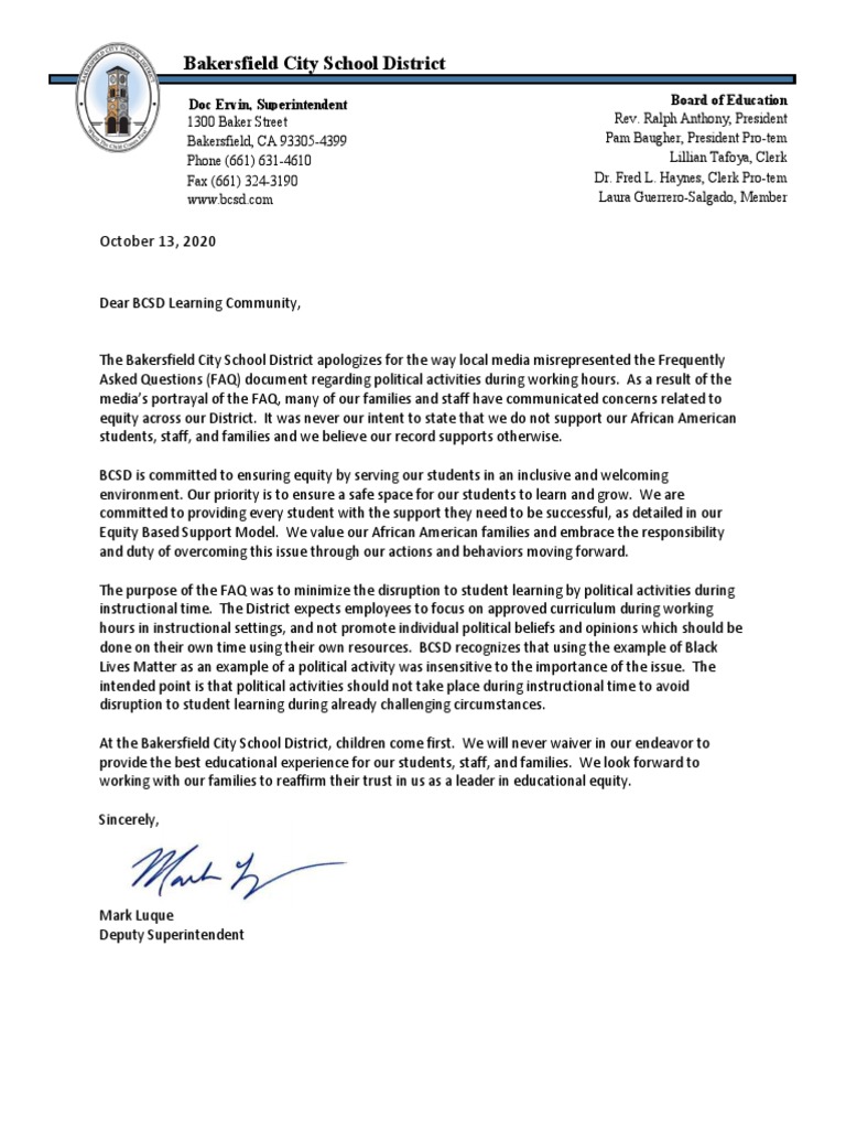 10-13-20 Letter To BCSD Learning Community | PDF | Psychological ...