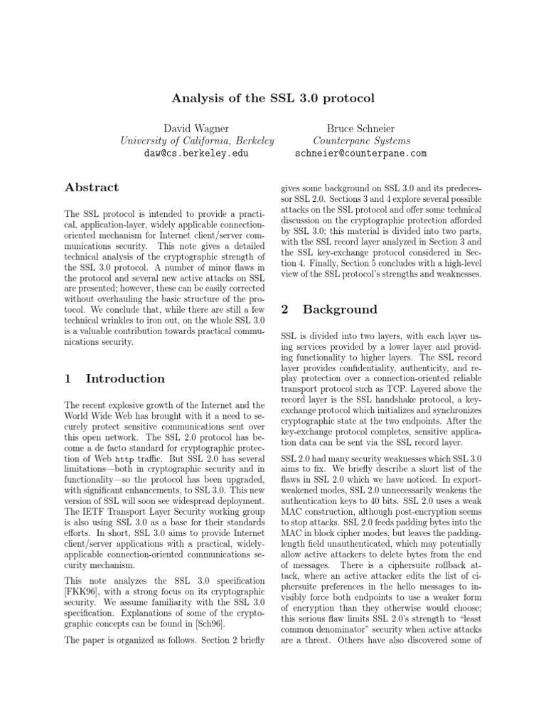 Analysis of The SSL 3.0 Protocol: University of California, Berkeley ...