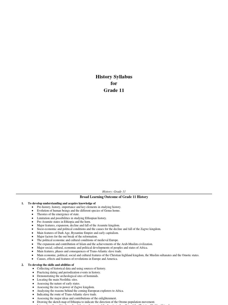 Grade 11 History Syllabus Overview | PDF | Horn Of Africa | Stone Age