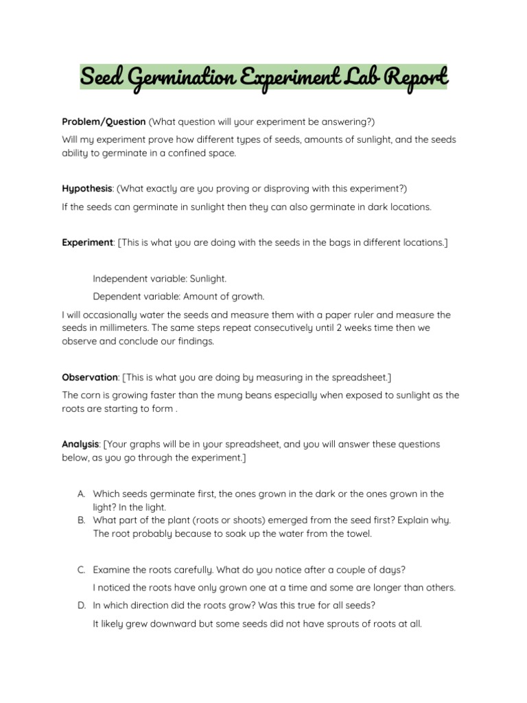 Felix Velasquez - 2020 Seed Germination Experiment Lab Report ...