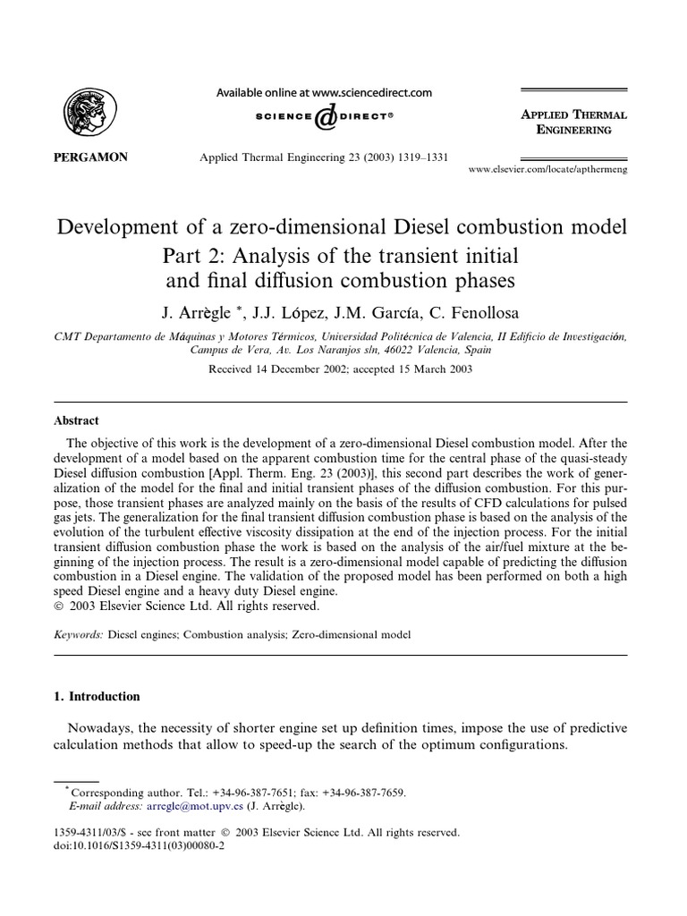 Zero-Dimensional Diesel Combustion Model | PDF | Diesel Engine | Jet Engine