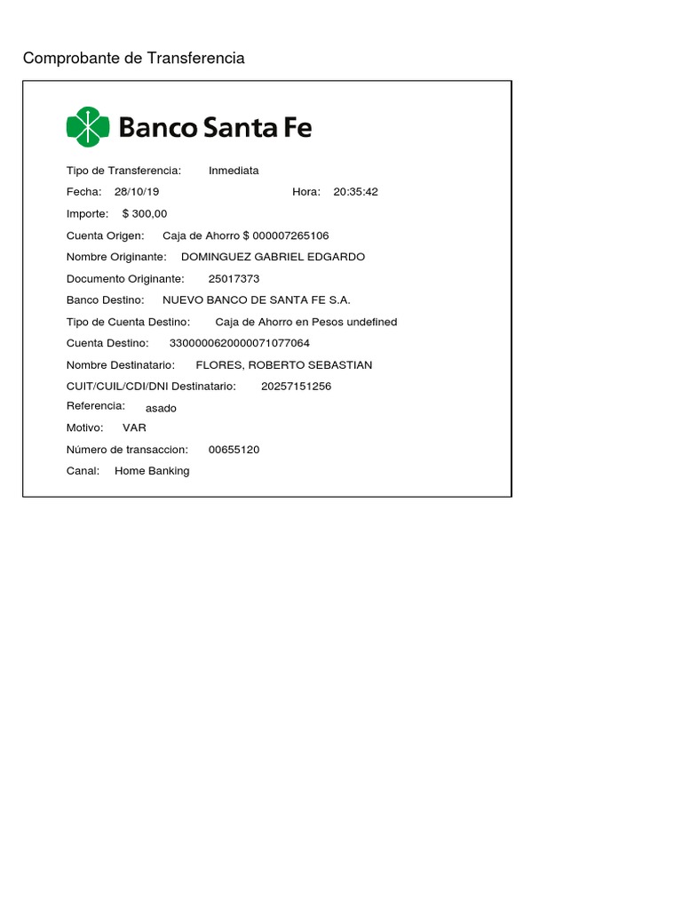 Comprobante de Transferencia Bancaria | PDF | Finanzas y dinero