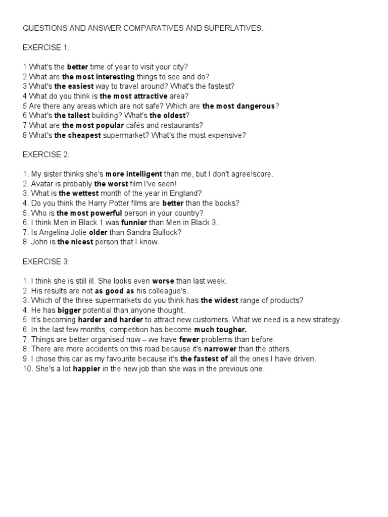 Comparative and Superlative Questions | PDF | Self-Improvement | Lifestyle