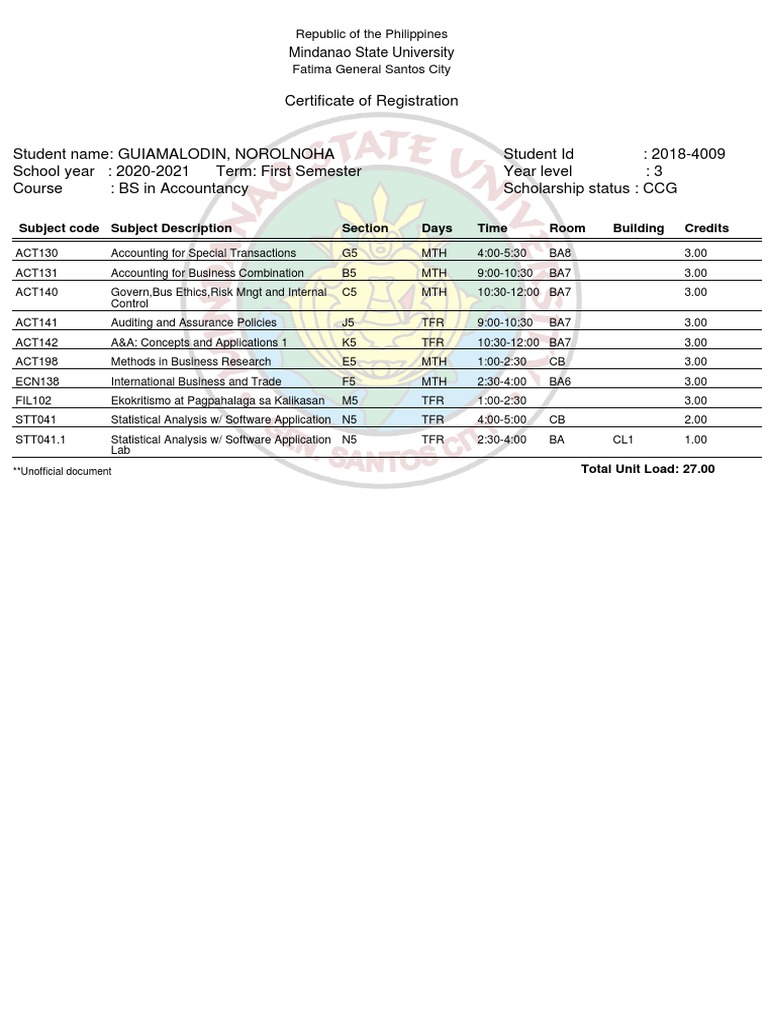 College Registration Certificate Sample | PDF