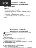 Basic Control Engineering: Fundamentals of Automatic Control Auto 1: Week 2 Day 1 2. Various Automatic Controls