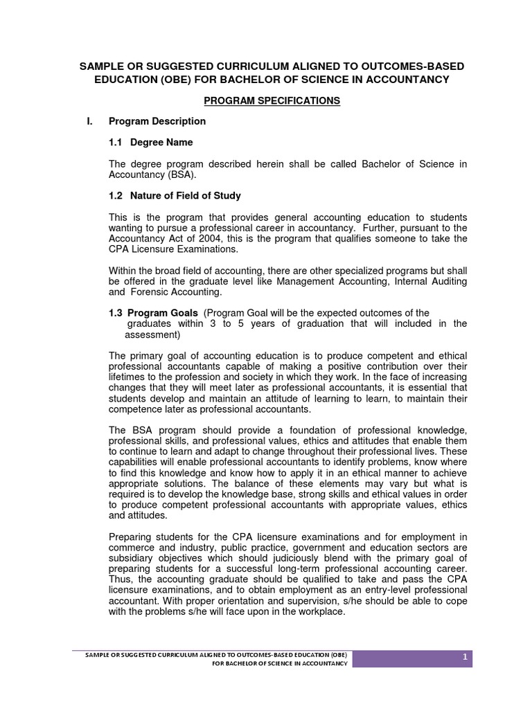 Outcomes-Based Curriculum for BSA Program | PDF | International ...
