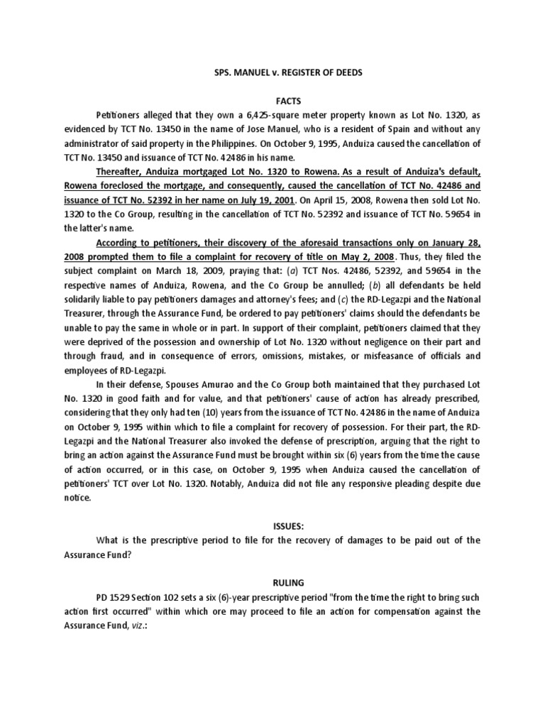 Sps. Manuel v. Register of Deeds Assurance Fund PDF Statute Of